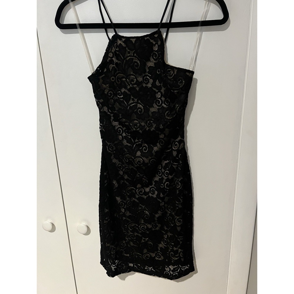 January 7 USA Lace Black Dress Polyester/Spandex Women's Size Small Spaghetti